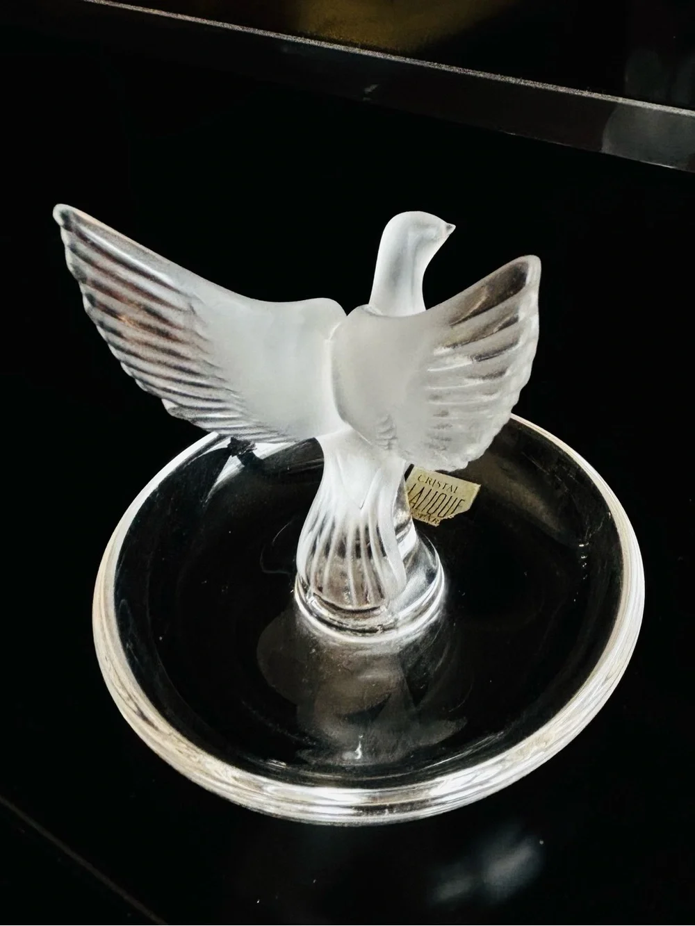 Signed Lalique Frosted White Dove Vanity Tray